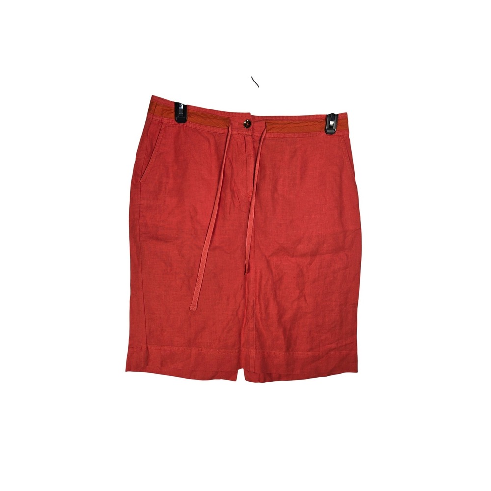 Talbots Linen Skirt Womens 14 Pure Irish Linen Coral Drawstring EUC